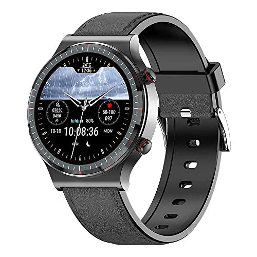 Knauermann Pro 2 (2023) Schwarz - Gesundheitsuhr Smartwatch - OSRAM Sensoren - EKG + HRV Funktion - BT Bluetooth - Schlafapnoe - Blutdruck - Lederfaserband Schwarz, 14-24 von Knauermann