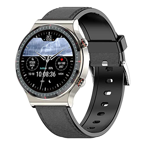 Knauermann Pro 2 (2023) Silber - Gesundheitsuhr Smartwatch - OSRAM Sensoren - EKG + HRV Funktion - BT Bluetooth - Schlafapnoe - Blutdruck - Lederfaserband Schwarz, 14-24 von Knauermann
