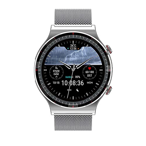 Knauermann Pro 2 (2023) Silber - Gesundheitsuhr Smartwatch - OSRAM Sensoren - EKG + HRV Funktion - BT Bluetooth - Schlafapnoe - Blutdruck - Metallarmband Silber, 14-24 von Knauermann