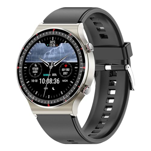 Knauermann Pro 2 (2023) Silber - Gesundheitsuhr Smartwatch - OSRAM Sensoren - EKG + HRV Funktion - BT Bluetooth - Schlafapnoe - Blutdruck - Silikonband Schwarz, 14-24 von Knauermann
