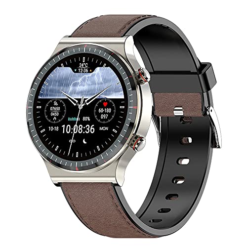 Knauermann Pro 2 (2023) Silber - Gesundheitsuhr Smartwatch - OSRAM Sensoren - EKG + HRV Funktion - BT Bluetooth - Schlafapnoe - Blutdruck - Wildlederfaserband Braun, 14-24 von Knauermann