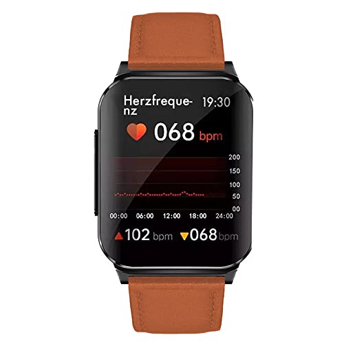Knauermann Pro 2 Plus (2023) Schwarz - Gesundheitsuhr Smartwatch - OSRAM Sensoren - Brustkorb EKG + HRV Funktion - BT Bluetooth - Schlafapnoe - Blutdruck - Lederfaserband Braun, 14-25 von Knauermann