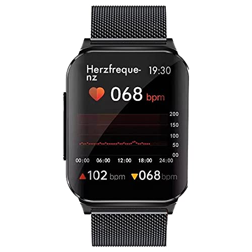 Knauermann Pro 2 Plus (2023) Schwarz - Gesundheitsuhr Smartwatch - OSRAM Sensoren - Brustkorb EKG + HRV Funktion - BT Bluetooth - Schlafapnoe - Blutdruck - Metallband Schwarz, 14-24 von Knauermann