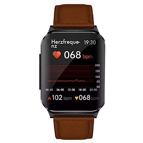 Knauermann Pro 2 Plus (2023) Schwarz - Gesundheitsuhr Smartwatch - OSRAM Sensoren - Brustkorb EKG + HRV Funktion - BT Bluetooth - Schlafapnoe - Blutdruck - Wildlederfaserband Braun, 14-25 von Knauermann