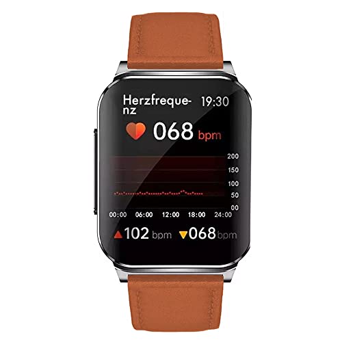 Knauermann Pro 2 Plus (2023) Silber - Gesundheitsuhr Smartwatch - OSRAM Sensoren - Brustkorb EKG + HRV Funktion - BT Bluetooth - Schlafapnoe - Blutdruck - Lederfaserband Braun, 14-24 von Knauermann