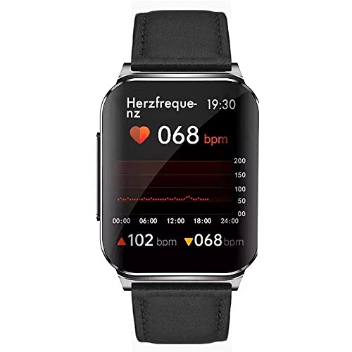 Knauermann Pro 2 Plus (2023) Silber - Gesundheitsuhr Smartwatch - OSRAM Sensoren - Brustkorb EKG + HRV Funktion - BT Bluetooth - Schlafapnoe - Blutdruck - Lederfaserband Schwarz, 14-24 von Knauermann