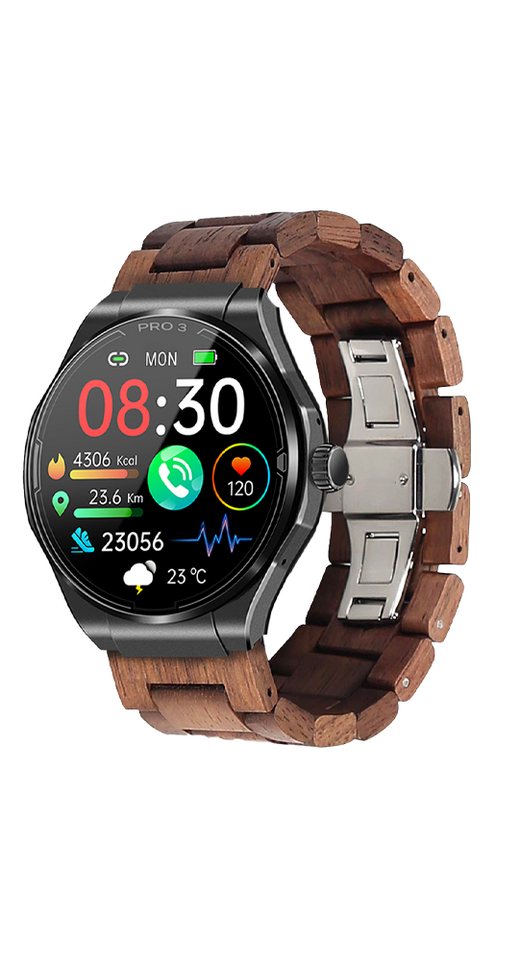 Knauermann Pro 3 (2024) rund Smartwatch, Gesundheitsuhr mit Telefoniefunktion - EKG und SOS Funktion, Gesundheitsfunktionen von Knauermann