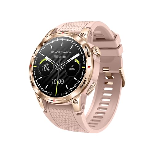 Knauermann SMART 3 (2025) Gold, Gesundheitsuhr Smartwatch mit Telefoniefunktion, Brustkorb EKG Plus HRV und SOS Funktion, AMOLED Display- BT Bluetooth, Schlafapnoe, Silikonband Rose, 14-24 von Knauermann