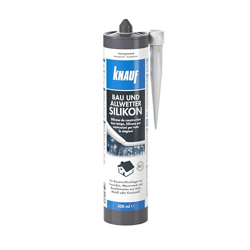 Knauf Bau & Allwetter Silikon zum Abdichten von Fugen im Innen- und Außen-Bereich – Allwetter-Silicon, Dicht-Masse für Fenster, Türen und Fassaden, 300-ml, transparent Knauf Bau & Allwetter Silikon zum Abdichten von Fugen im Innen- und Außen-Bereich – Allwetter-Silicon, Dicht-Masse für Fenster, Türen und Fassaden, 300-ml, transparent von Knauf