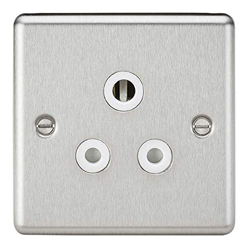 Knightsbridge CL5ABCW 5 A ungeschaltete Steckdose – abgerundete Kanten, gebürstetes Chrom-Finish mit weißem Einsatz von Knightsbridge