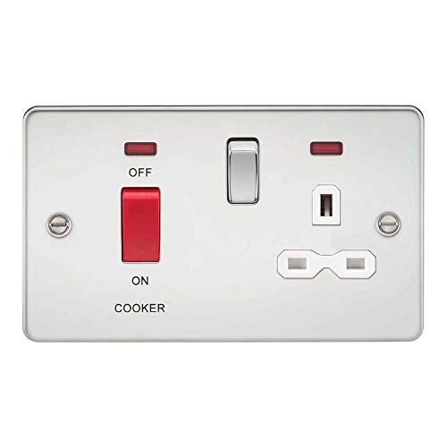 Knightsbridge FPR8333NPCW Schalter und Schalter mit Steckdose mit Neonanzeige, flache Blende, 45 A / 13 A, DP, poliertes Chrom mit weißem Einsatz Knightsbridge FPR8333NPCW Schalter und Schalter mit Steckdose mit Neonanzeige, flache Blende, 45 A / 13 A, DP, poliertes Chrom mit weißem Einsatz von Knightsbridge