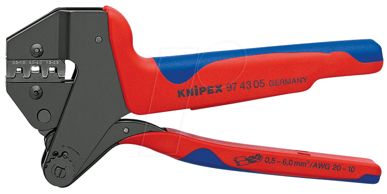 KN 97 43 05 - Crimpsystemzange, 200 mm, unisolierte, offene Steckverbinder von Knipex