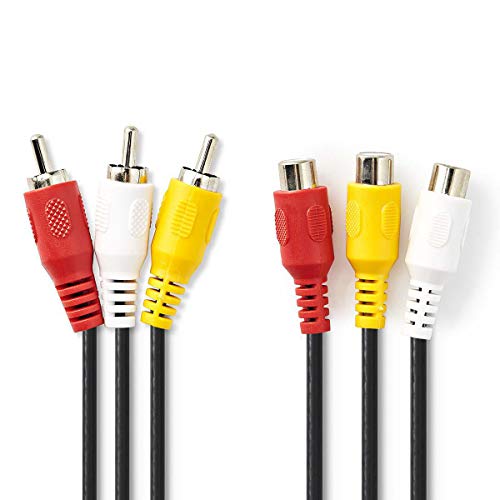 KnnX 28157 | Composite-Stereo-Audio- und Video-Verlängerungskabel | Länge: 2,00M | 3 x Cinch Stecker auf Buchse | dreifach Rot, Weiß, Gelbe Anschlussstecker Verbindungskabel von KnnX