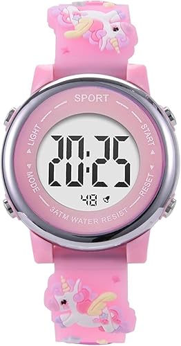 Knocery Digitale Armbanduhr für Kinder, 3D-Cartoon-Uhr mit Licht, Stoppuhr, Alarm, für Mädchen, Digitaluhr, für Kinder von 3 bis 12 Jahren, Bunt, Armband von Knocery