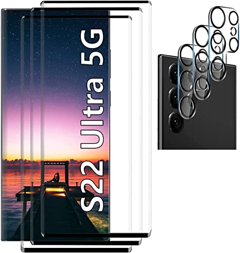 Aktualisierte [3+3 Pack] Vollständige Abdeckung Galaxy S22 Ultra S23 Ultra Displayschutzfolie, 9H Härte gehärtetes Glas, Ultraschall Fingerabdruck Entsperren, 3D gebogen, HD-Klarheit, Anti-Kratzer für von Knomix