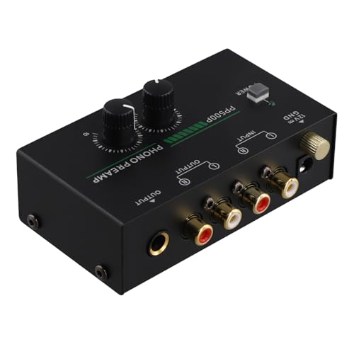 Knoruley Phono-Plattenspieler-Vorverstärker, Phonographen-Vorverstärker mit Cinch-Eingang, Cinch/TRS-Ausgang, für Plattenspieler-Schallplattenwiedergabe, EU Stecker von Knoruley