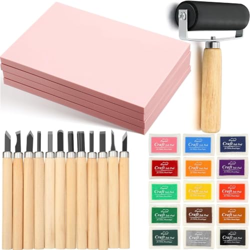 Knoruley Starterkit für Druckzubehör, Gummiblockstempel, Gravurblock, Stempelkissen für Gummistempel, Gummiwalzenmaschine Knoruley Starterkit für Druckzubehör, Gummiblockstempel, Gravurblock, Stempelkissen für Gummistempel, Gummiwalzenmaschine von Knoruley