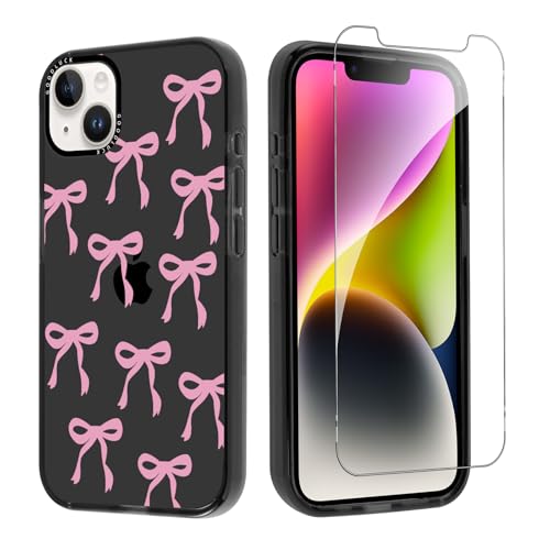 Hülle für iPhone 14 / iPhone 13 6,1" mit 1 Gehärtetem Glas Schutzfolie, Süße Bogen Muster Ästhetik Handyhülle für Mädchen Frauen, Transluzente Silikon Stoßfest Anti-Gelb Schutzhülle, Rosa Schleife Hülle für iPhone 14 / iPhone 13 6,1" mit 1 Gehärtetem Glas Schutzfolie, Süße Bogen Muster Ästhetik Handyhülle für Mädchen Frauen, Transluzente Silikon Stoßfest Anti-Gelb Schutzhülle, Rosa Schleife von Knrlqim
