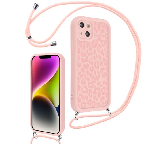 Hülle für iPhone 14 6.1" mit Band, Aesthetic Leopard Motiv Muster Design Handyhülle für Mädchen Frauen, Weich Silikon TPU Slim Stoßfest Anti-Vergilbung Schutzhülle mit Kordel, Rosa Hülle für iPhone 14 6.1" mit Band, Aesthetic Leopard Motiv Muster Design Handyhülle für Mädchen Frauen, Weich Silikon TPU Slim Stoßfest Anti-Vergilbung Schutzhülle mit Kordel, Rosa von Knrlqim