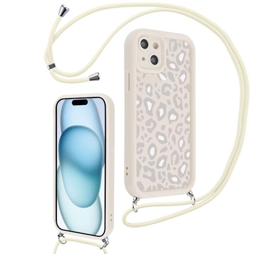 Hülle für iPhone 15 6.1" mit Band, Aesthetic Leopard Motiv Muster Design Handyhülle für Mädchen Frauen, Weich Silikon TPU Slim Stoßfest Anti-Vergilbung Schutzhülle mit Kordel, Beige 1 Hülle für iPhone 15 6.1" mit Band, Aesthetic Leopard Motiv Muster Design Handyhülle für Mädchen Frauen, Weich Silikon TPU Slim Stoßfest Anti-Vergilbung Schutzhülle mit Kordel, Beige 1 von Knrlqim