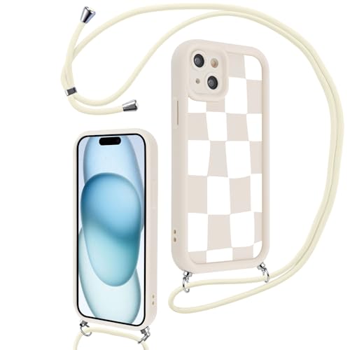 Hülle für iPhone 15 6.1" mit Band, Aesthetic Schachbrett Motiv Muster Design Handyhülle für Mädchen Frauen, Weich Silikon TPU Slim Stoßfest Anti-Vergilbung Schutzhülle mit Kordel, Beige 2 Hülle für iPhone 15 6.1" mit Band, Aesthetic Schachbrett Motiv Muster Design Handyhülle für Mädchen Frauen, Weich Silikon TPU Slim Stoßfest Anti-Vergilbung Schutzhülle mit Kordel, Beige 2 von Knrlqim