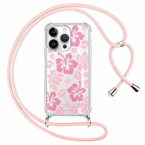 Hülle für iPhone 16 Pro 6,3" mit Band, Aesthetic Blumen Motiv Muster Design Handyhülle für Mädchen Frauen, Transparent Harter PC Slim Stoßfest Anti-Vergilbung Schutzhülle mit Kordel, Rosa Hülle für iPhone 16 Pro 6,3" mit Band, Aesthetic Blumen Motiv Muster Design Handyhülle für Mädchen Frauen, Transparent Harter PC Slim Stoßfest Anti-Vergilbung Schutzhülle mit Kordel, Rosa von Knrlqim
