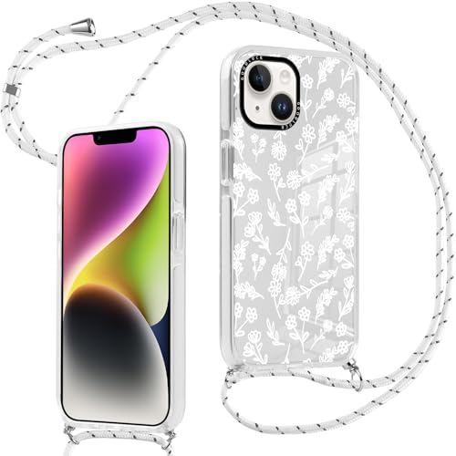 Knrlqim Durchsichtig Handyhülle Handykette für iPhone 15 Hülle mit Band 6,1", Aesthetic Blumen Muster Design Schutzhülle, PC Case für Necklace Verstellbare Umhängen Kordel, Ultra Stoßfest Cover von Knrlqim