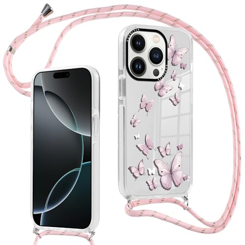 Knrlqim Durchsichtig Handyhülle Handykette für iPhone 16 Pro Hülle mit Band 6,3", Aesthetic Schmetterling Muster Design Schutzhülle, PC Case für Necklace Umhängen Kordel, Ultra Stoßfest Cover Knrlqim Durchsichtig Handyhülle Handykette für iPhone 16 Pro Hülle mit Band 6,3", Aesthetic Schmetterling Muster Design Schutzhülle, PC Case für Necklace Umhängen Kordel, Ultra Stoßfest Cover von Knrlqim