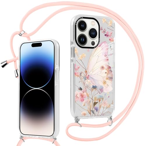 Knrlqim Durchsichtig Handyhülle Handykette für iPhone 16 Pro Max Hülle mit Band 6,9", Aesthetic Schmetterling Muster Design Schutzhülle, PC Case für Necklace Umhängen Kordel, Ultra Stoßfest Cover Knrlqim Durchsichtig Handyhülle Handykette für iPhone 16 Pro Max Hülle mit Band 6,9", Aesthetic Schmetterling Muster Design Schutzhülle, PC Case für Necklace Umhängen Kordel, Ultra Stoßfest Cover von Knrlqim