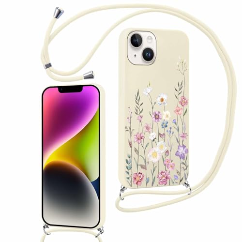 Knrlqim Handyhülle Handykette für iPhone 13 / iPhone 14 6,1“ mit Band, Silikon Stoßfest Schutzhülle Kordel Cover mit Aesthetic Blumen Muster zum Nylon Umhängen Kette, Blumen 2 Knrlqim Handyhülle Handykette für iPhone 13 / iPhone 14 6,1“ mit Band, Silikon Stoßfest Schutzhülle Kordel Cover mit Aesthetic Blumen Muster zum Nylon Umhängen Kette, Blumen 2 von Knrlqim