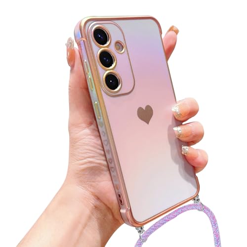 Knrlqim Handykette für Samsung Galaxy S24 5G Hülle mit Band,Handyhülle zum Umhängen Schutzhülle mit Kette Kordel Schillernde Matte TPU Silikon Case mit Liebe Herz Muster Goldener Rand,Lila Knrlqim Handykette für Samsung Galaxy S24 5G Hülle mit Band,Handyhülle zum Umhängen Schutzhülle mit Kette Kordel Schillernde Matte TPU Silikon Case mit Liebe Herz Muster Goldener Rand,Lila von Knrlqim
