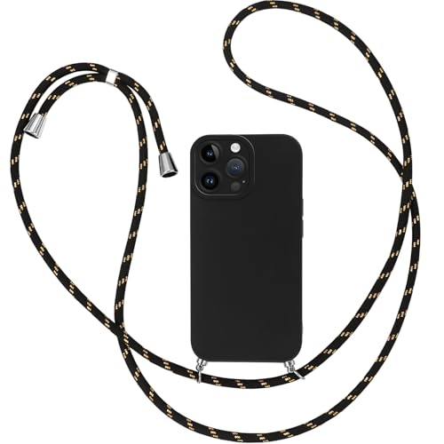 Knrlqim Handykette für Apple iPhone 14 Pro Max mit Band,Militärstandard FallSchutz Handyhülle für iPhone 14 Pro Max 6.7" Kette Kordel Hülle,Matt Rückseite Schutzhülle,Kratzfest Haltbar Schwarzes von Knrlqim