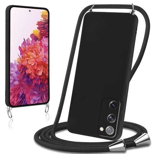 Knrlqim Handykette für Samsung Galaxy S20 FE / S20 Lite Hülle mit Band Liquid Silikon Necklace Handyhülle mit Abnehmbar Kordel Schutzhülle zum Umhängen Stoßfest Case Cover,Schwarz von Knrlqim