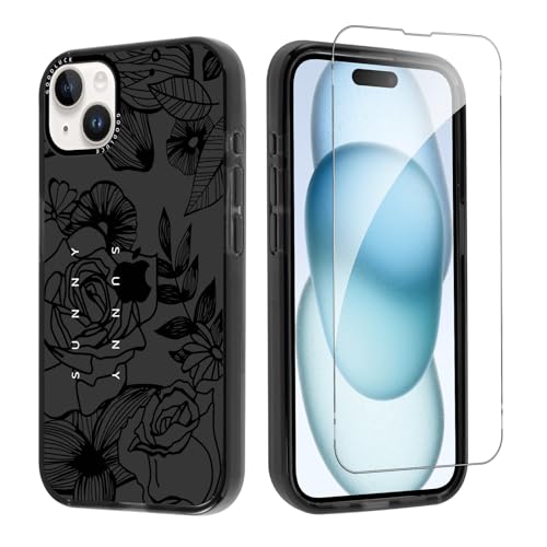 Knrlqim Hülle für iPhone 15 6,1" mit 1 Gehärtetem Glas Schutzfolie, Blumen Muster Motiv Transluzente Ästhetik Kawaii Handyhülle für Mädchen Frauen, Silikon Stoßfest Anti-Gelb Schutzhülle, Schwarz 01 Knrlqim Hülle für iPhone 15 6,1" mit 1 Gehärtetem Glas Schutzfolie, Blumen Muster Motiv Transluzente Ästhetik Kawaii Handyhülle für Mädchen Frauen, Silikon Stoßfest Anti-Gelb Schutzhülle, Schwarz 01 von Knrlqim