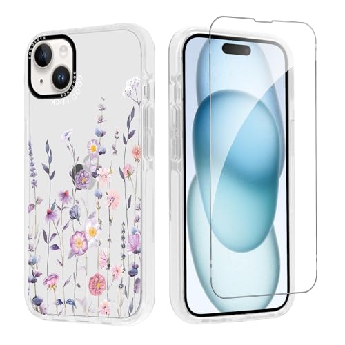 Knrlqim Hülle für iPhone 15 6,1" mit 1 Gehärtetem Glas Schutzfolie, Blumen Muster Motiv Transparent Ästhetik Kawaii Handyhülle für Mädchen Frauen, Silikon Stoßfest Anti-Gelb Schutzhülle, Flower 01 Knrlqim Hülle für iPhone 15 6,1" mit 1 Gehärtetem Glas Schutzfolie, Blumen Muster Motiv Transparent Ästhetik Kawaii Handyhülle für Mädchen Frauen, Silikon Stoßfest Anti-Gelb Schutzhülle, Flower 01 von Knrlqim