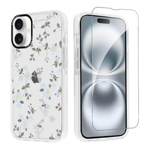 Knrlqim Hülle für iPhone 16 6,1" mit 1 Gehärtetem Glas Schutzfolie, Blumen Muster Motiv Transparent Ästhetik Kawaii Handyhülle für Mädchen Frauen, Silikon Stoßfest Anti-Gelb Schutzhülle, Flower 03 Knrlqim Hülle für iPhone 16 6,1" mit 1 Gehärtetem Glas Schutzfolie, Blumen Muster Motiv Transparent Ästhetik Kawaii Handyhülle für Mädchen Frauen, Silikon Stoßfest Anti-Gelb Schutzhülle, Flower 03 von Knrlqim