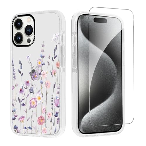 Hülle für iPhone 16 Pro Max 6,9" mit 1 Gehärtetem Glas Schutzfolie, Blumen Muster Motiv Transparent Ästhetik Handyhülle für Mädchen Frauen, Silikon Stoßfest Anti-Gelb Schutzhülle, Flower 01 Hülle für iPhone 16 Pro Max 6,9" mit 1 Gehärtetem Glas Schutzfolie, Blumen Muster Motiv Transparent Ästhetik Handyhülle für Mädchen Frauen, Silikon Stoßfest Anti-Gelb Schutzhülle, Flower 01 von Knrlqim