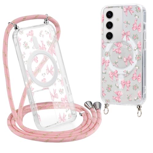 Knrlqim Magnetische Handykette Hülle für Samsung Galaxy S24 6,2" mit Band, Kompatibel mit MagSafe, Aesthetic Transparent mit Umhängeband Silikon + Schwer PC Schutzhülle Motiv Schutzhülle, Schleifen Knrlqim Magnetische Handykette Hülle für Samsung Galaxy S24 6,2" mit Band, Kompatibel mit MagSafe, Aesthetic Transparent mit Umhängeband Silikon + Schwer PC Schutzhülle Motiv Schutzhülle, Schleifen von Knrlqim