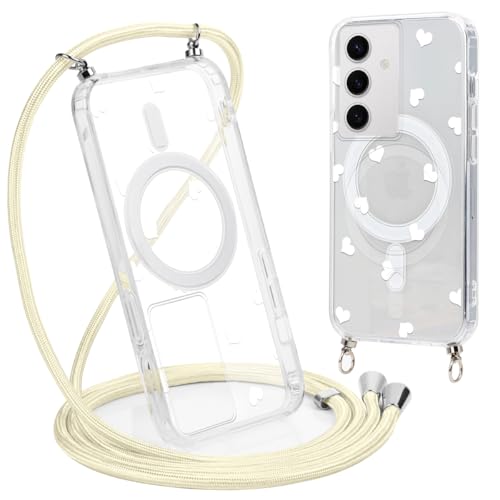Knrlqim Magnetische Handykette Hülle für Samsung Galaxy S25 6,2" mit Band, Kompatibel mit MagSafe, Aesthetic Transparent mit Umhängeband Silikon + Schwer PC Schutzhülle Motiv Schutzhülle, Herz Knrlqim Magnetische Handykette Hülle für Samsung Galaxy S25 6,2" mit Band, Kompatibel mit MagSafe, Aesthetic Transparent mit Umhängeband Silikon + Schwer PC Schutzhülle Motiv Schutzhülle, Herz von Knrlqim