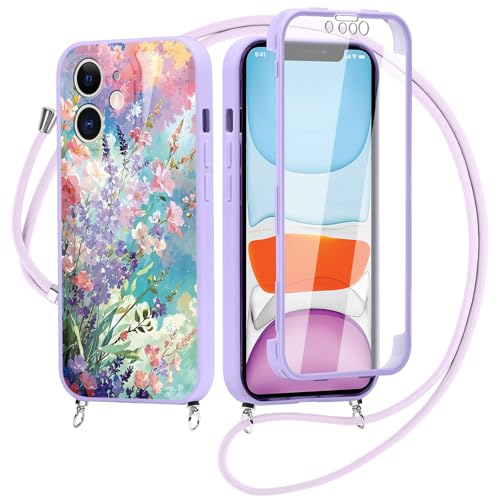 Knrlqim für iPhone 11 6,1" Hülle mit Band, Aesthetic Buntes Blumen Handyhülle mit Kordel zum Umhängen, 360 Grad Handykette Schutzhülle mit Eingebautem Displayschutz, Silikon Stoßfest Case Knrlqim für iPhone 11 6,1" Hülle mit Band, Aesthetic Buntes Blumen Handyhülle mit Kordel zum Umhängen, 360 Grad Handykette Schutzhülle mit Eingebautem Displayschutz, Silikon Stoßfest Case von Knrlqim