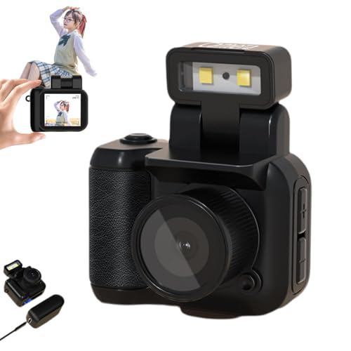 Retrosnap Mit LED-Blitzlicht, Retrosnap Camera, 1080p Mini Digitalkamera, Schlüsselanhänger-Kamera Mini Mit 6 Fotofiltern, Videokamera Für Vlogging Auf Reisen (64G-Schwarz, Type-C) von Knubbuf