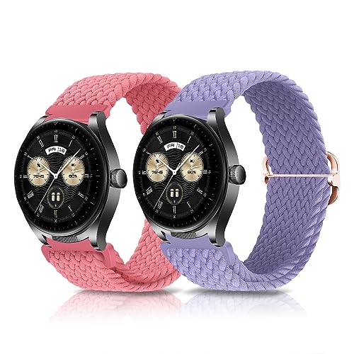 KoGiio 【2 Stück 22mm Geflochtenes Armband für Xiaomi Watch 2/Xiaomi Watch S3/ Watch 2 Pro/Oneplus watch 2, Ersatzband Uhrenarmband für Huawei Watch GT 4/3 46mm - Rosa & Lila von KoGiio