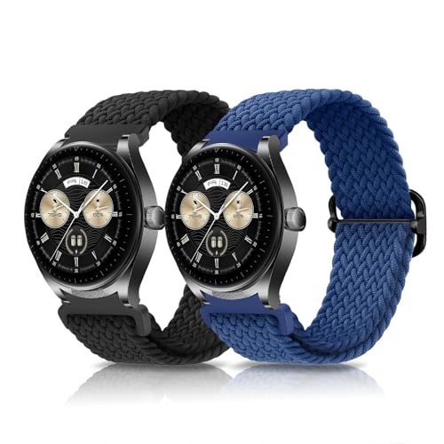 KoGiio 【2 Stück 22mm Geflochtenes Armband für Xiaomi Watch 2/Xiaomi Watch S3/ Watch 2 Pro/Oneplus watch 2, Ersatzband Uhrenarmband für Huawei Watch GT 4/3 46mm - Schwarz & Blau von KoGiio