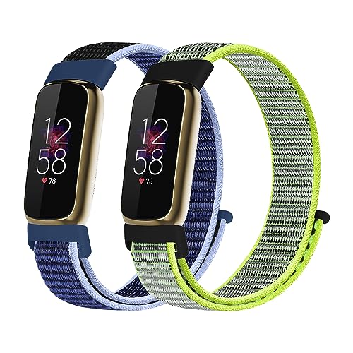 KoGiio 2 Stück Armband Kompatibel mit Fitbit Luxe/Luxe Special Edition, Männer und Frauen Nylon Einstellbare Atmungsaktive Ersatzband, Armbänder Uhrenarmband - Grün & Blau von KoGiio
