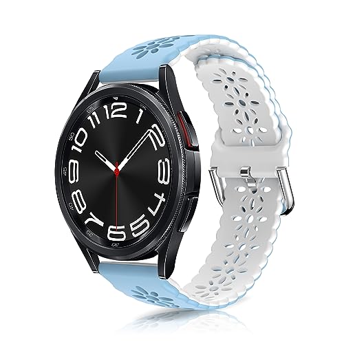 KoGiio 20mm Armband für Samsung Galaxy Watch 6 Classic 43mm /47mm/ Watch 6/5/4 40mm/44mm/Watch 5 Pro 45mm ，Silikon Armband Beidseitig Damen Weich Mode Ersatzband Uhrenarmbänder - Blau & Weiss von KoGiio