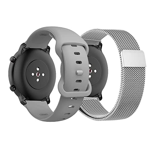 KoGiio 22mm Armband für Xiaomi Watch S3 /Xiaomi Watch 2/Xiaomi Watch 2 Pro/Huawei Watch GT4 46mm/Watch 4/4 Pro/Buds/Ultimate/Garmin Venu 3, Silikon + Edelstahl Uhrenarmband-Grau + Silber von KoGiio