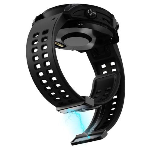 KoGiio 26mm Silikon Armband für Garmin Descent Mk3i 51mm/ tactix 7 AMOLED/Fenix 7X Pro Solar/7X/6X GPS/6X Pro/6X Sapphire GPS/5X Sapphire/5X GPS, Sport Magnetverschluss Uhrenarmbänder -Schwarz/Schwarz von KoGiio