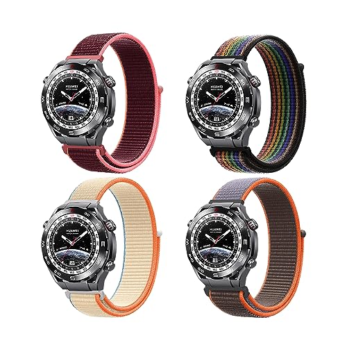 KoGiio 4 Stück Armband für Oneplus watch 2/Xiaomi Watch S3/Watch 2/Watch 2 Pro/Huawei Watch GT 4/3 46mm /Huawei Watch 4/4 Pro/Ultimate/Buds,22mm Nylon armband-Grauorange & Hellweiß & Rot & Regenbogen von KoGiio