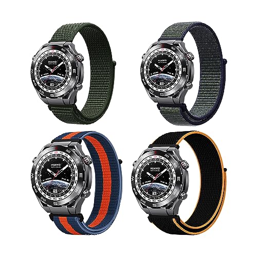 KoGiio 4 Stück Armband für Oneplus watch 2/Xiaomi Watch S3/Watch 2/Watch 2 Pro/Huawei Watch GT 4 46mm /Huawei Watch 4/4 Pro/Ultimate/Buds,22mm Nylon armband-Grün & Grau & Orange Blau & Schwarzorange von KoGiio