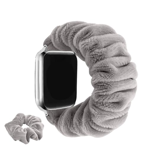 KoGiio Armband Kompatibel mit Apple Watch Series 9/8/7/6/5/4/3/2/1/SE/SE 2/Ultra 2/Ultra, 【Scrunchie + Armbänder 】 Ersatzband aus Plüsch, Armbänder Uhrenarmband für (42mm/44mm/45mm/49mm) - Grau von KoGiio